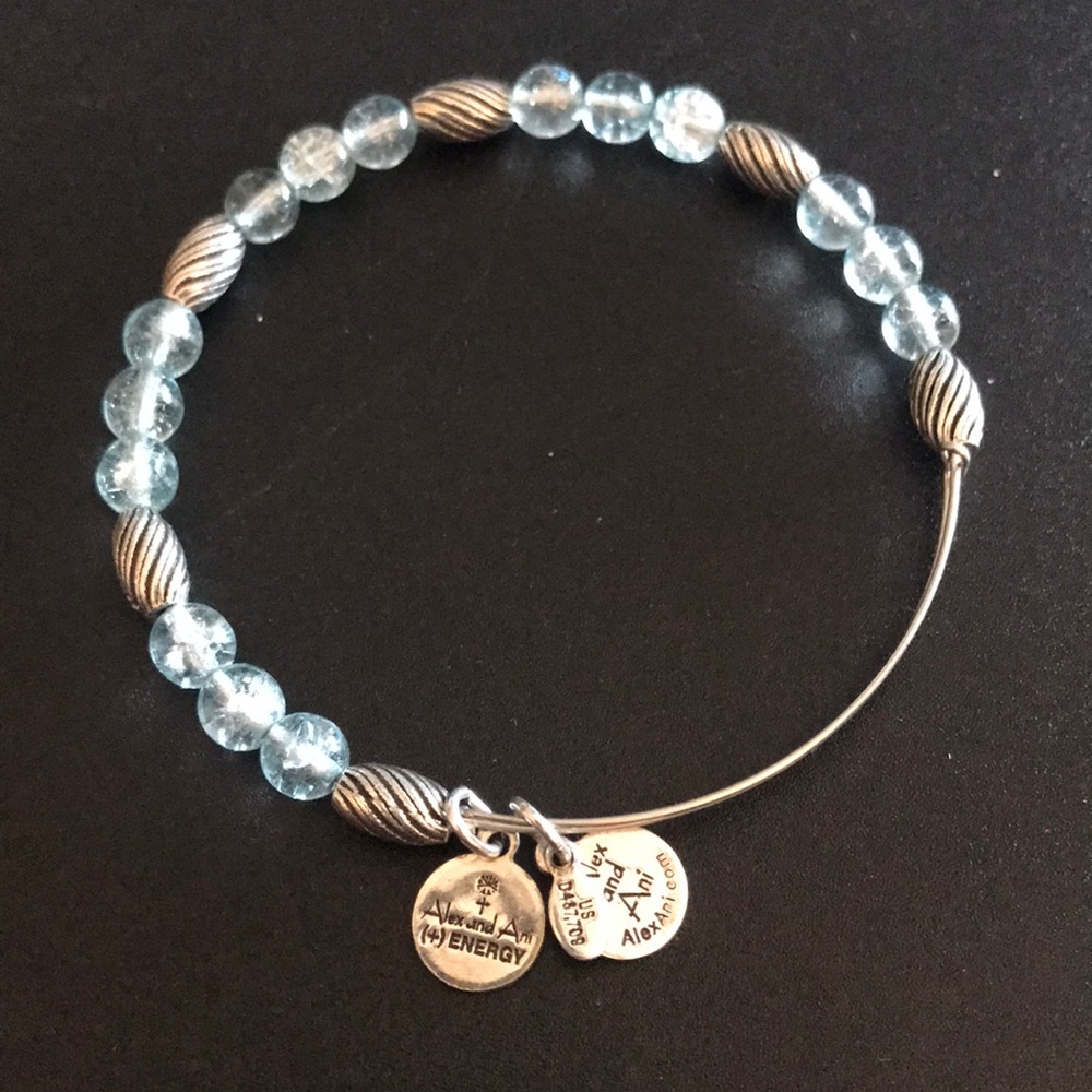 Alex and Ani blue glass and silver bead bracelet